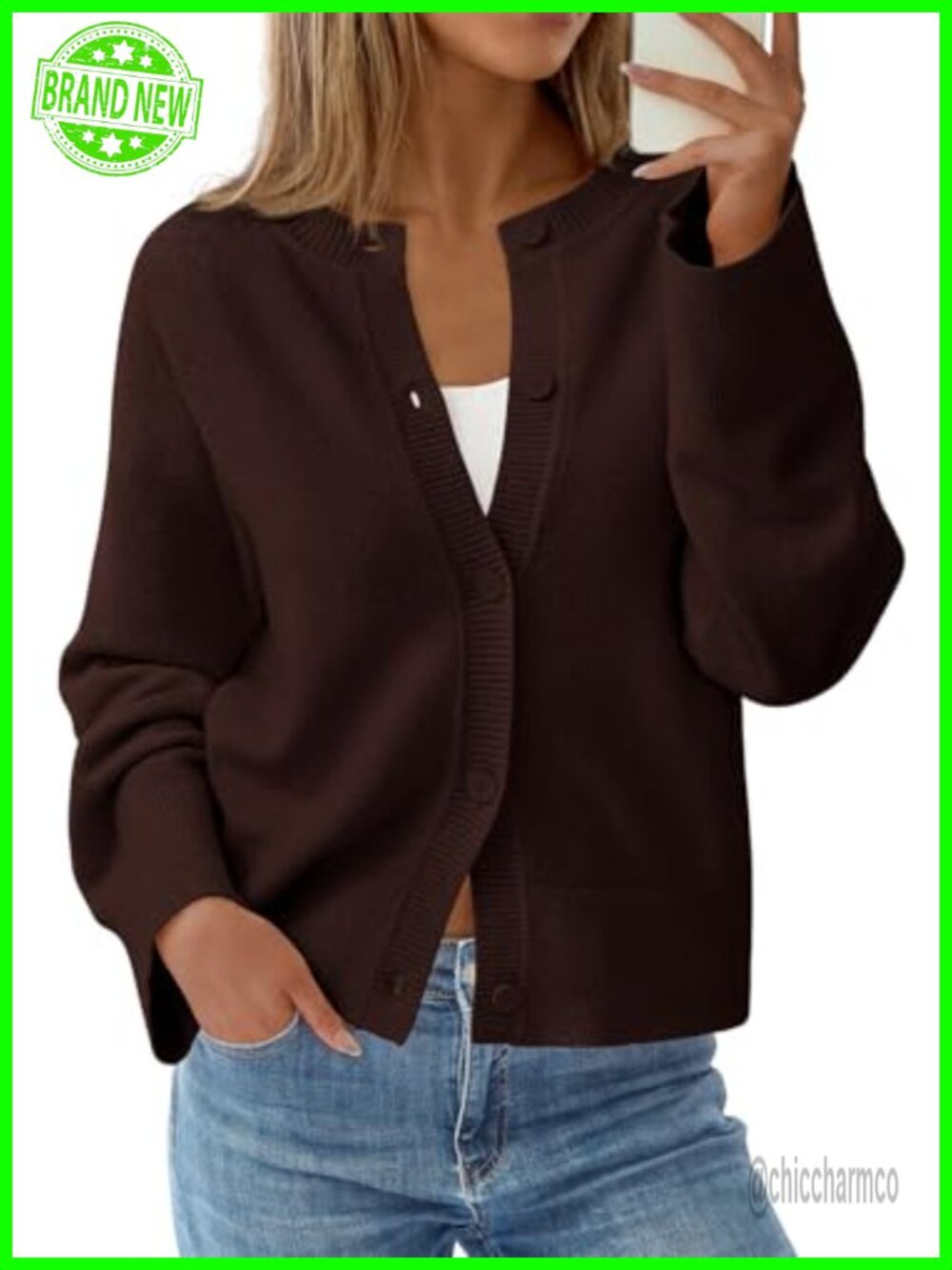 Oversized Chunky Knit Cardigan Sweater Women Drop Shoulder Bell Sleeve